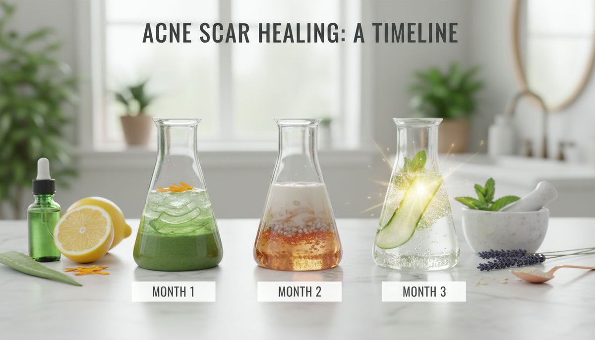 3D render illustrating different acne scar types to explain how to heal acne scars naturally and fast