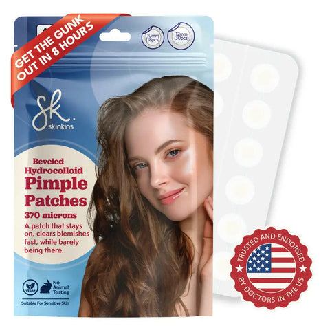 4x Absorbent Hydrocolloid Pimple Patches for Face — Get The Gunk Out In Under 8 Hours (Ultra-Thin) SKIN KINS